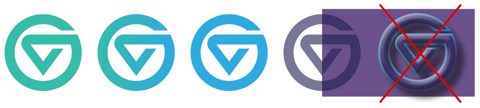 The logomark in various colors